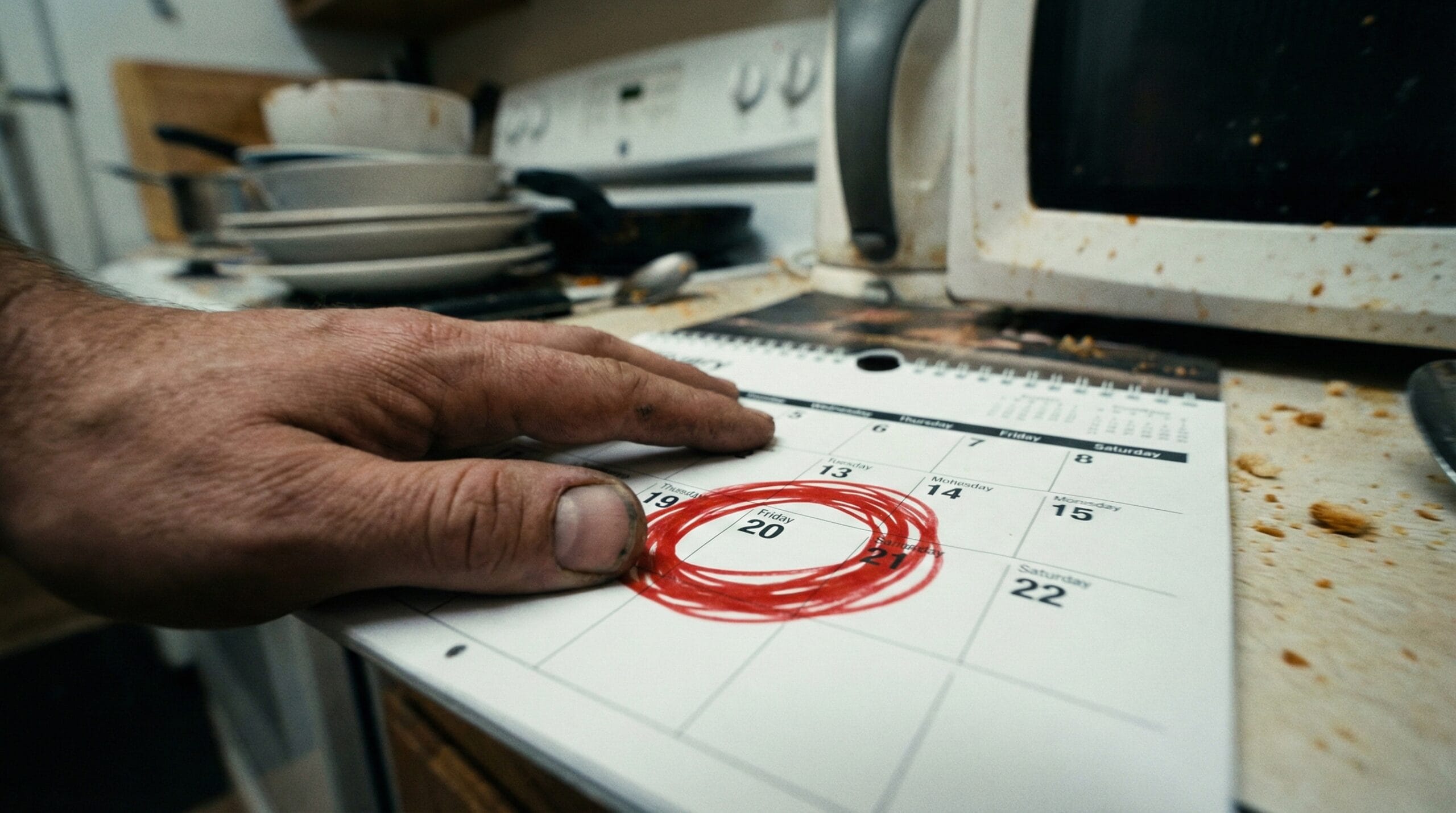 Hand holding a state rebate calendar with Friday circled in red marker.
