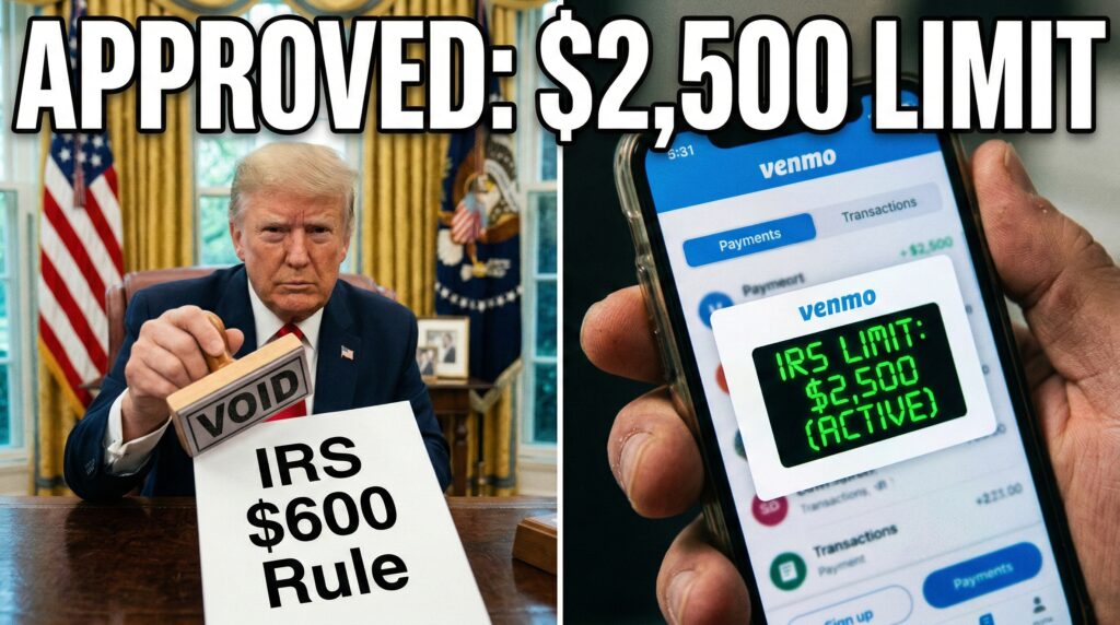 President Trump reviewing the new $2,500 1099-K reporting threshold document for payment apps.