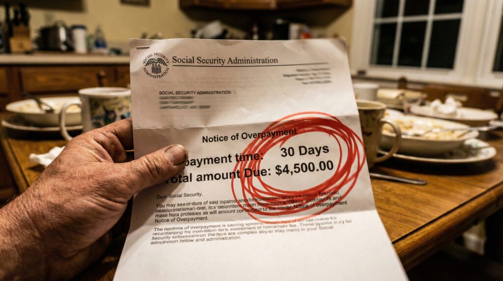 Hand holding Social Security overpayment letter with the 30-day deadline circled in red marker.