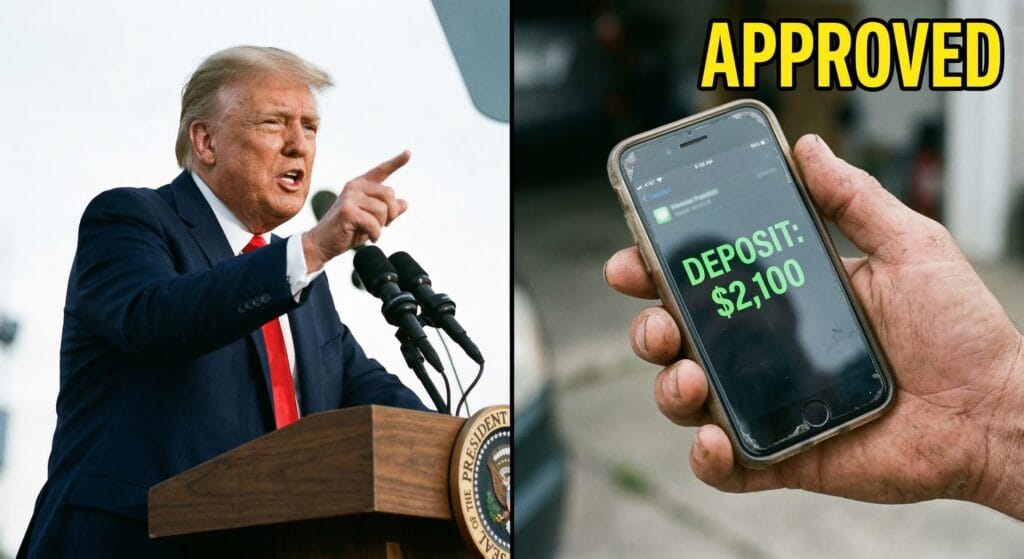President Trump holding executive document regarding the $2,100 financial relief update.
