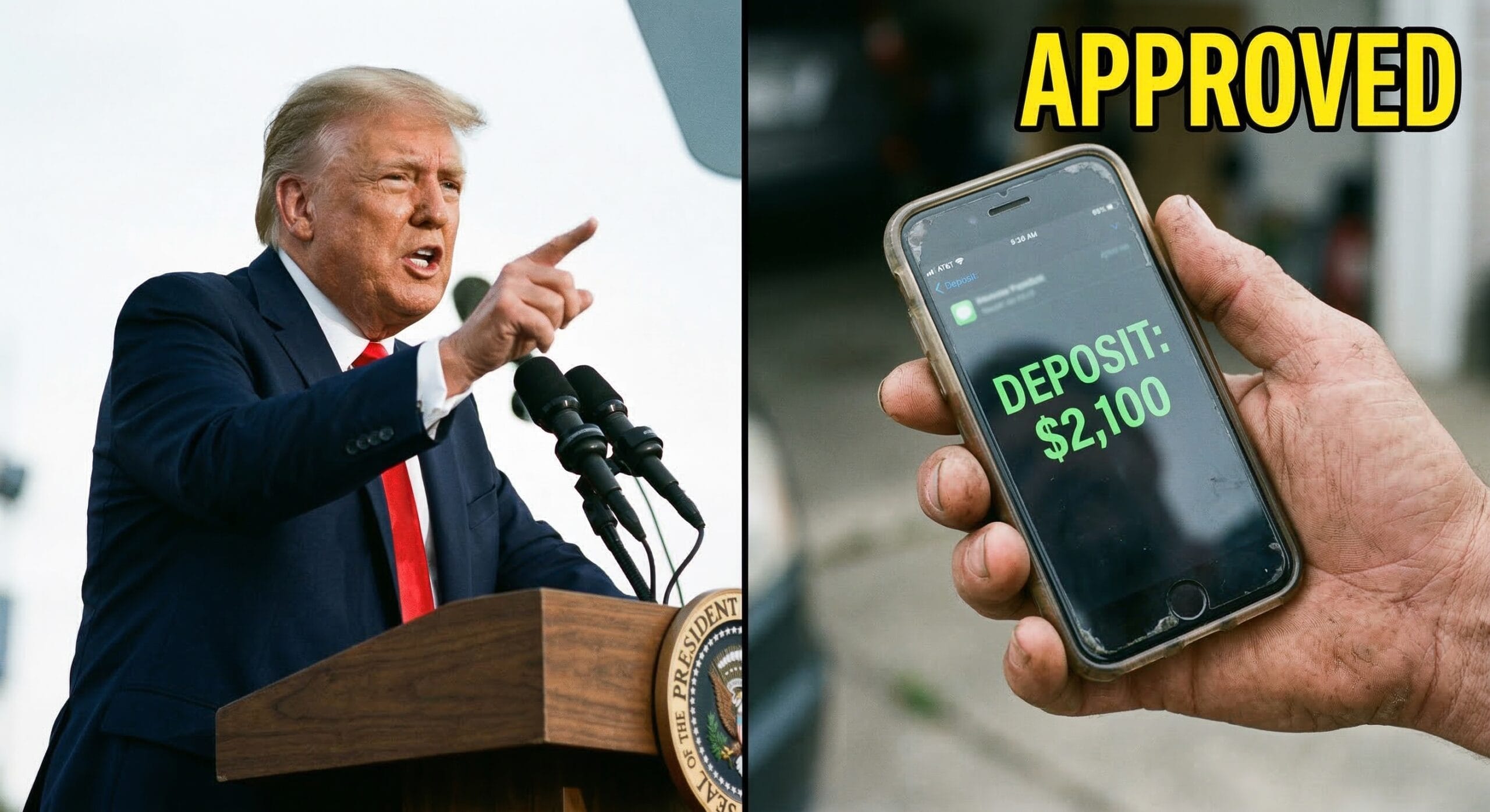 President Trump holding executive document regarding the $2,100 financial relief update.