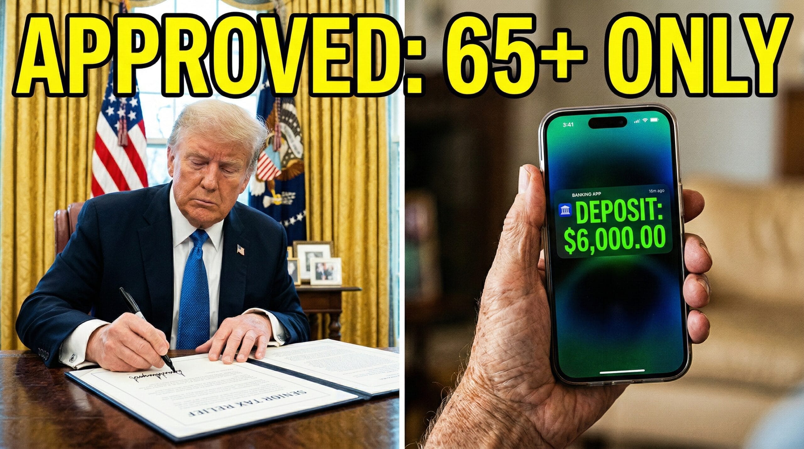 President Trump signing 2026 tax relief bill for the $6,000 senior deduction update.