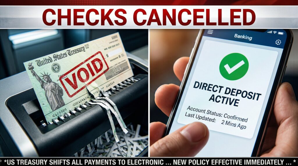 Checks cancelled, direct deposit active.