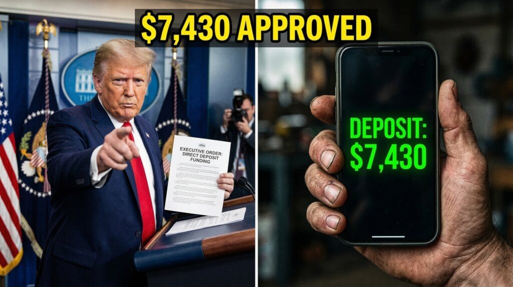 Trump holding document regarding $7,430 EITC updates.