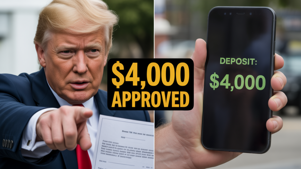 President Trump holding executive document regarding the $4,000 financial relief update.