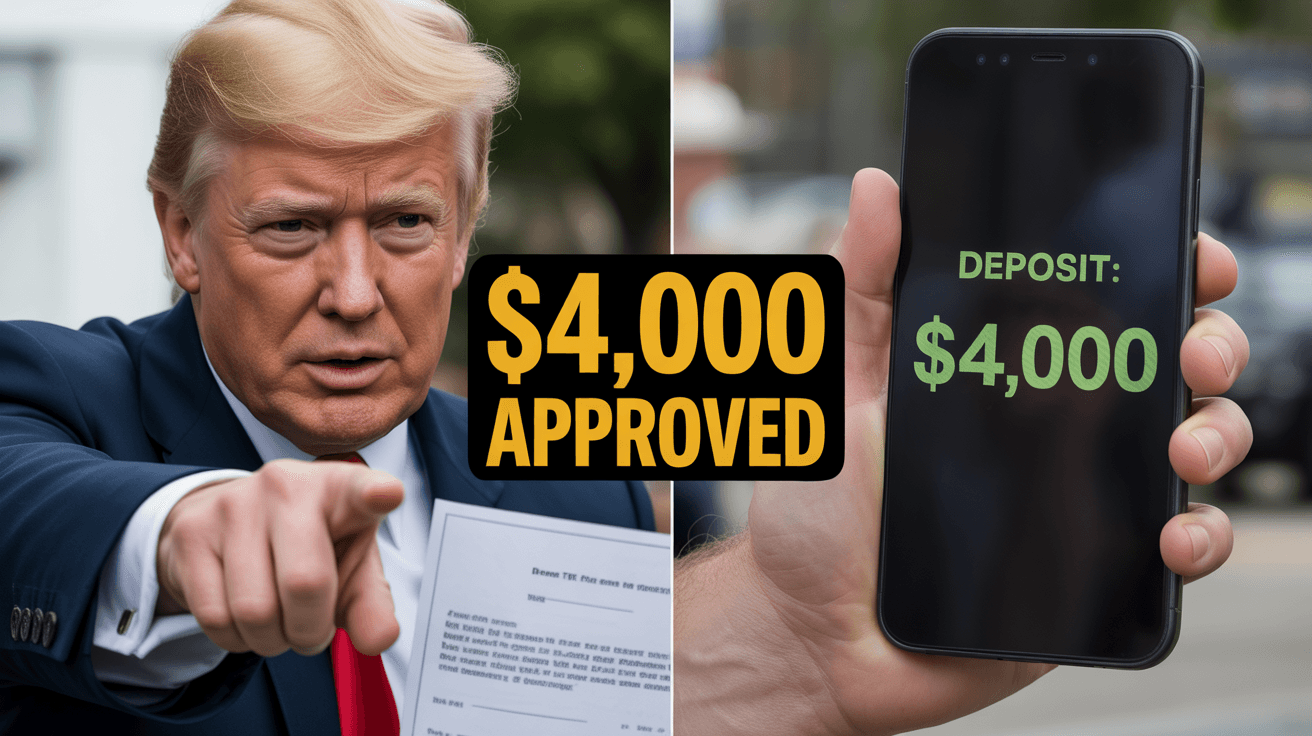 President Trump holding executive document regarding the $4,000 financial relief update.