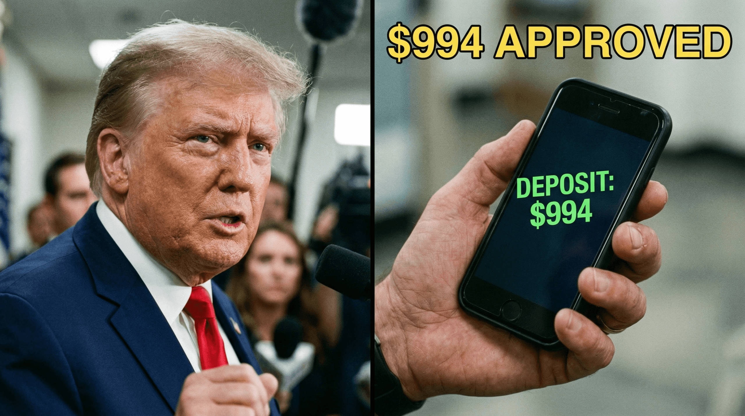 President Trump holding executive document regarding the $994 SSI financial relief update.