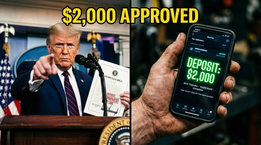 President Trump holding an executive document regarding the $2,000 financial relief update.