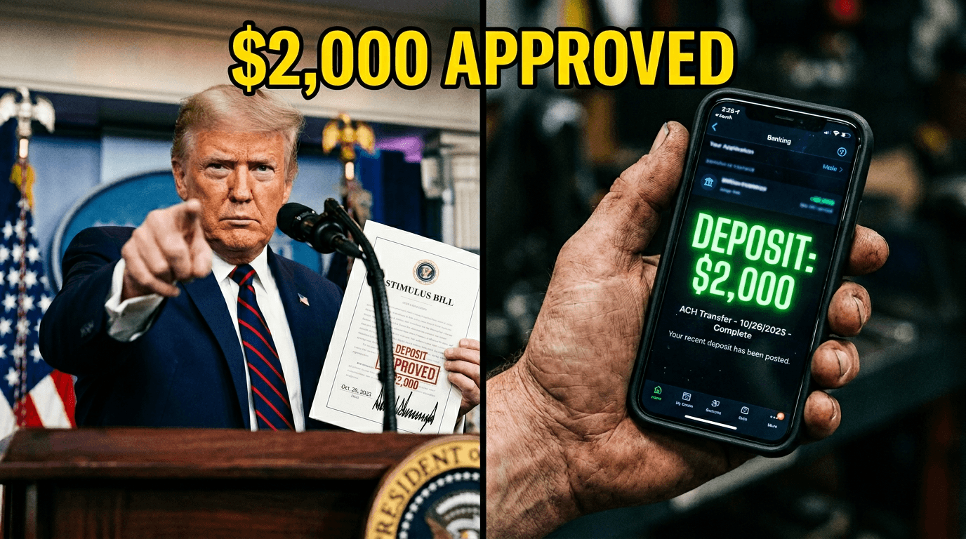 President Trump holding an executive document regarding the $2,000 financial relief update.