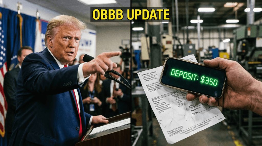 President Trump holding an executive document regarding the $350 overtime tax shield implementation.